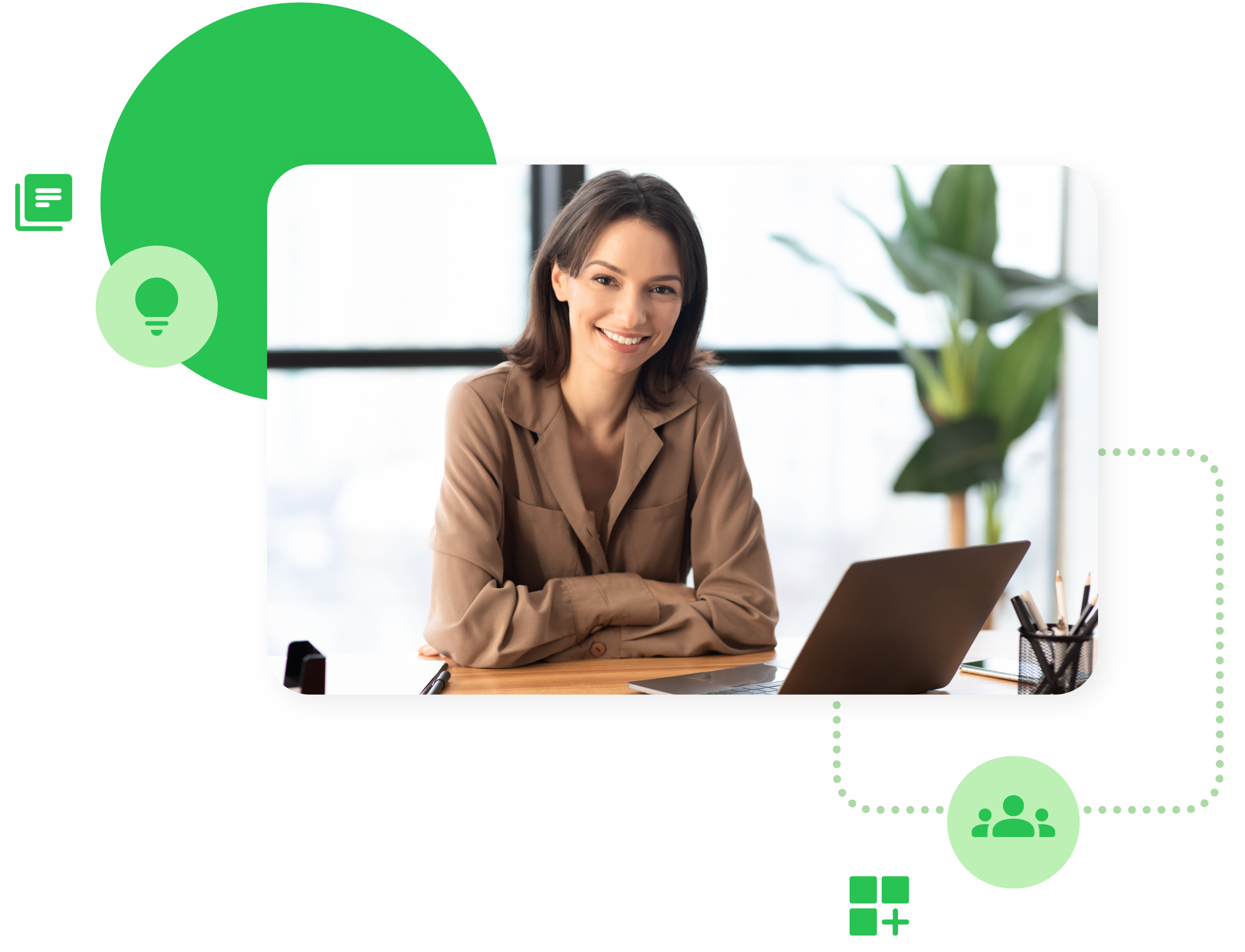 GWS Gemini Landing Page-01 Smiling business woman sitting at desk with laptop