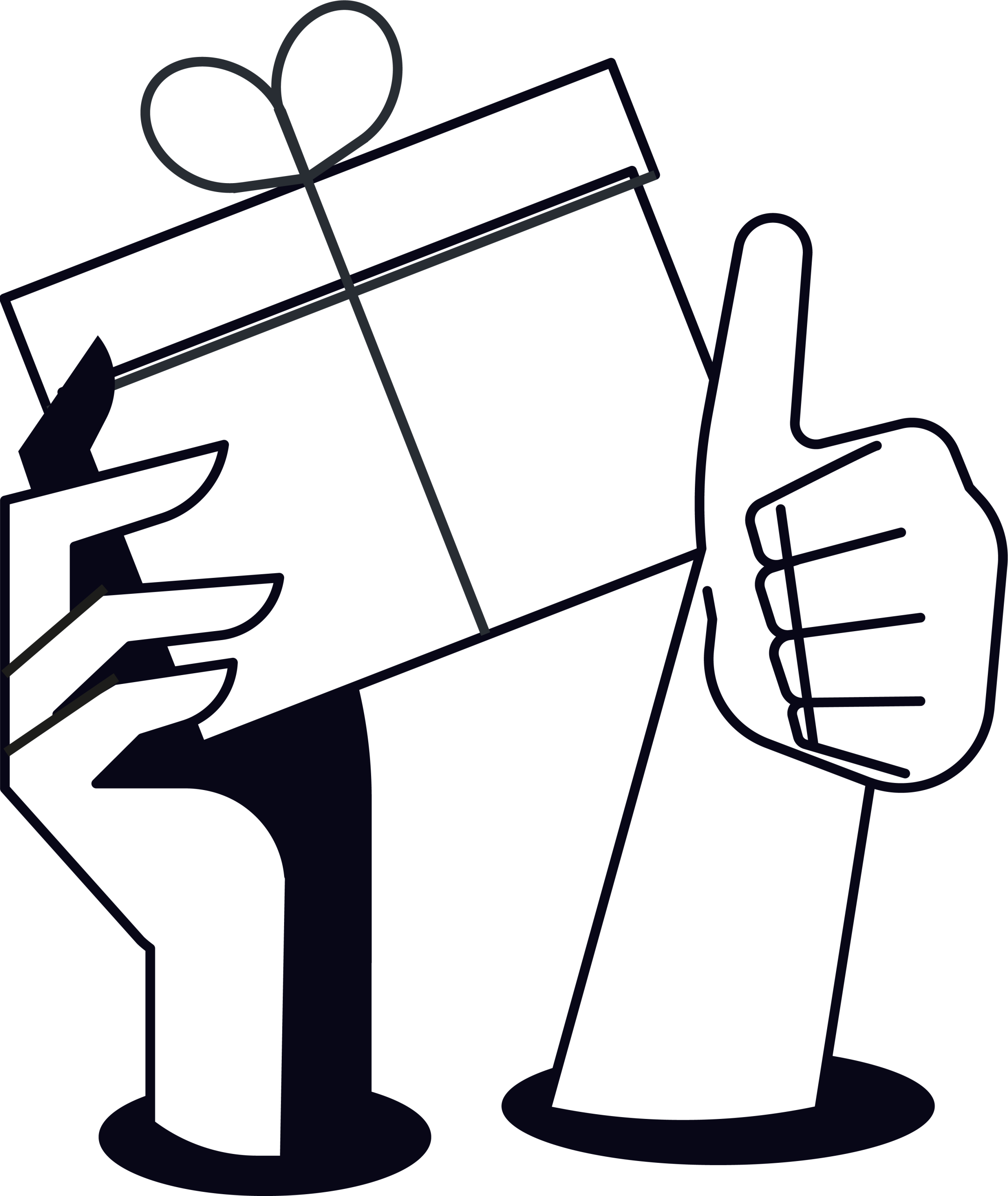 illustration of gift box with thumbs up next to it